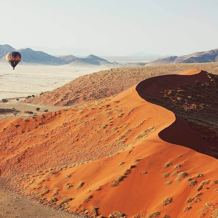 Hot air balloon over the Sossusvlei dunes in Namibia