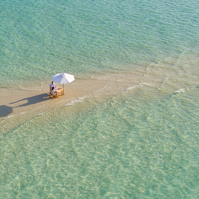 Soneva Jani Resort - Private Sandbank Ocean Dining - Maldives Overwater Bungalow Vacation