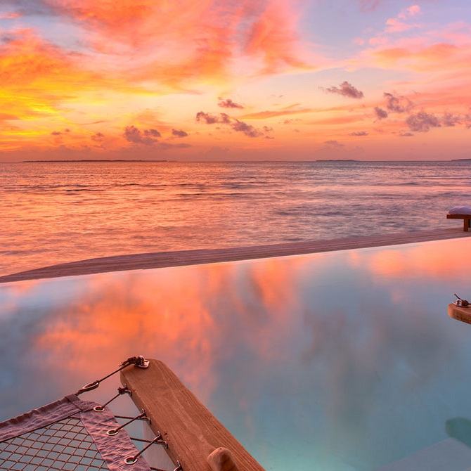 Soneva Jani Resort - Sunset View from 1 Bedroom Water Retreat with Slide - Maldives Overwater Bungalow Vacation