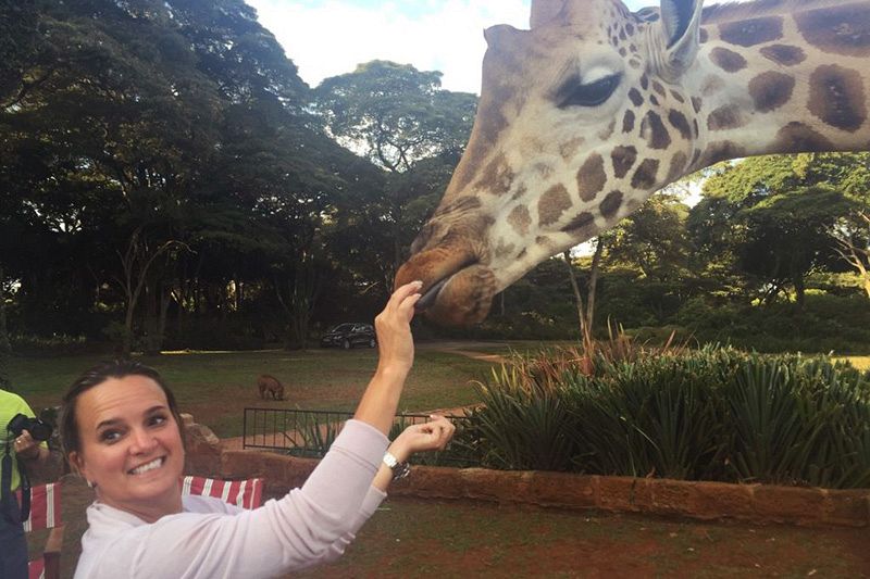 Shannon Bradley - Giraffe Manor, Nairobi Kenya - Feeding Giraffes - Kenya Safari Travel Agents