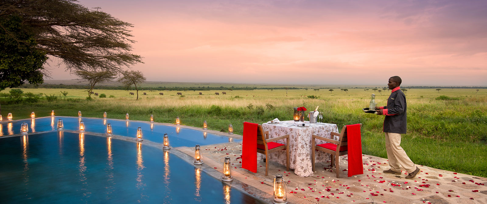 Romantic Dinner by the Pool at &Beyond Kichwa Tembo Tented Camp