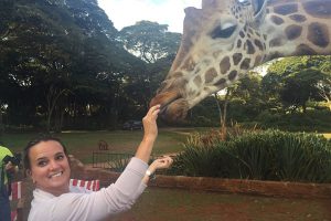 Feeding a giraffe at Giraffe Manor, Kenya